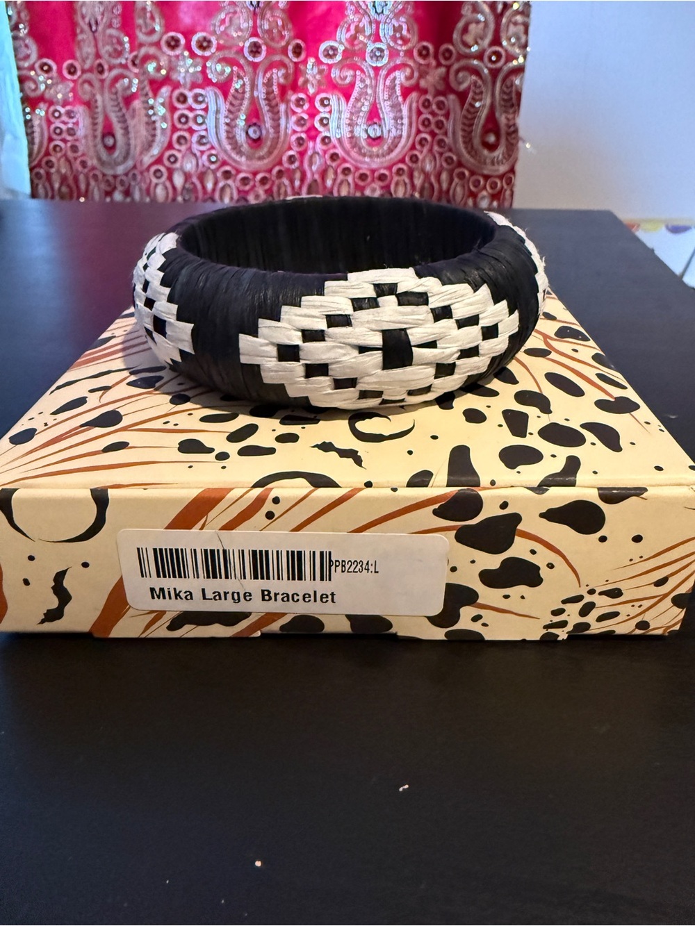 Plunder Mika Large Woven Cuff Bracelet Black White Boho Statement